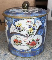 Vintage England Biscuit Tin, Blue Floral Design