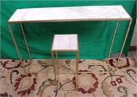 LARGE GOLD METAL SOFA ND END TABLE WITH MARBLE TOP