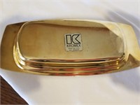 Kromex Gold tone butter dish with glass insert