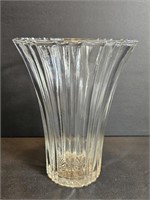 Vintage clear ribbed wide mouth glass vase.
