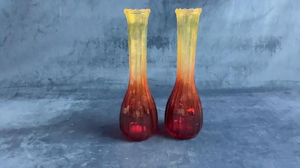 Vintage Red and Yellow Glass bud vase