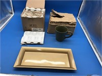 Box of 12 Sampler Plates + 4 Large Mugs + Stack of