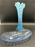 Fenton Reverse Drape Blue opalescent vase