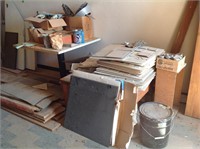 Bar table W/contents, sweeper pieces, tile