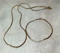 Vtg 14kt Gold Plated Necklace & Bracelet Set