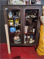 Vintage Wood Curio cabinet 2 Glass Doors 56.25" T