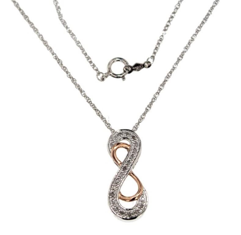 14kt Gold & SS Natural Diamond Infinity Necklace