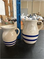 Roseville Pottery 1 pt. & qt. Blue Stripe Pitchers