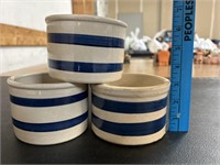 (3) Roseville Pottery 1 pt. Blue Stripe Low Jar