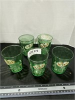 Five green handpainted cups