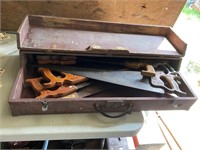 Antique Carpenters Toolbox with Hand Saws
