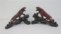 Pair Chinese vintage carved wooden tigers