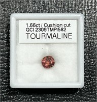 1.66 Natural Cushion Cut Pink Tourmaline GCI Grade