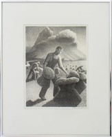 Grant Wood "Approaching Storm" Lithograph, 1940