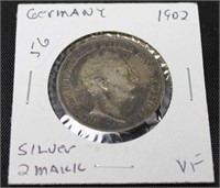 1902 GERMAN SILVER 2 MARK VF