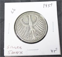 1951 GERMAN SILVER 5 MARK VF