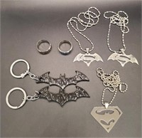 (D) Batman and Superman Keychains, Necklaces (22"