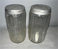 Vintage Pair of Hoosier Cabinet Spice Jars