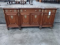 ANTIQUE LARGE OAK MARBLE TOP BUFFET