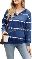 Womens Casual Striped Pullover Tops  Navy  X-Large