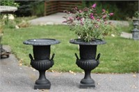 Pair of Iron Urns with Lion Handles