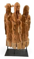 Carved Wood Sculpture - Fu Lu Shou Immortals.