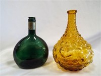 Amber Bubble Bottle Vase & OLD Green Liquor
