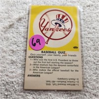 1972 Fleer Yankees Baseball Quiz