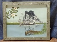 Embroidered River Boat Art Picture