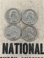 FOUR 1963D Quarters 25c Coins 90% Silver