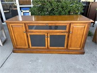 Wood Entertainment Center With Glass Doors