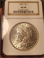 1885 MORGAN DOLLAR NGC AU 58