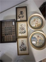 Lot of small primitive pictures and small wooden