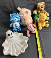 Halloween Candy Dish and Misc Stuffed Animals