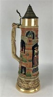 Tall German Beer Stein with Hinded Lid