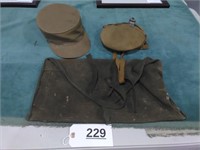 Military Bag & Hat, Boy Scout Canteen