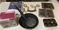 Kitchen Lot, Cast Iron Cupcake Pan, Lava Rocks &