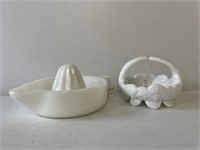 Milk Glass Candy Dish & Milk Glass Sunkist