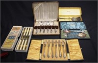 Five vintage cased cutlery sets