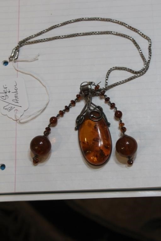 Sterling and Amber Necklace