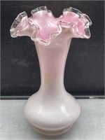 Fenton Pink & White Silvercrest Ruffled Vase