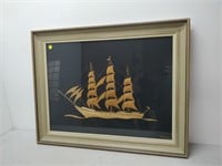 ship wood art in frame by R. Janicki