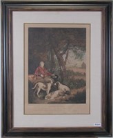 Framed Antique Engraving, "The Weary Sportsman"