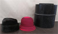 Hat Box w/2 Hats-Fur Style , Wool Felt