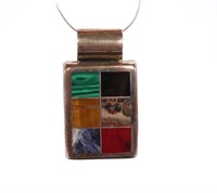 SIGNED MEXICAN STERLING & GEMSTONE PENDANT