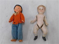 Pair of 3 1/2" bisque jointed baby boy dolls: