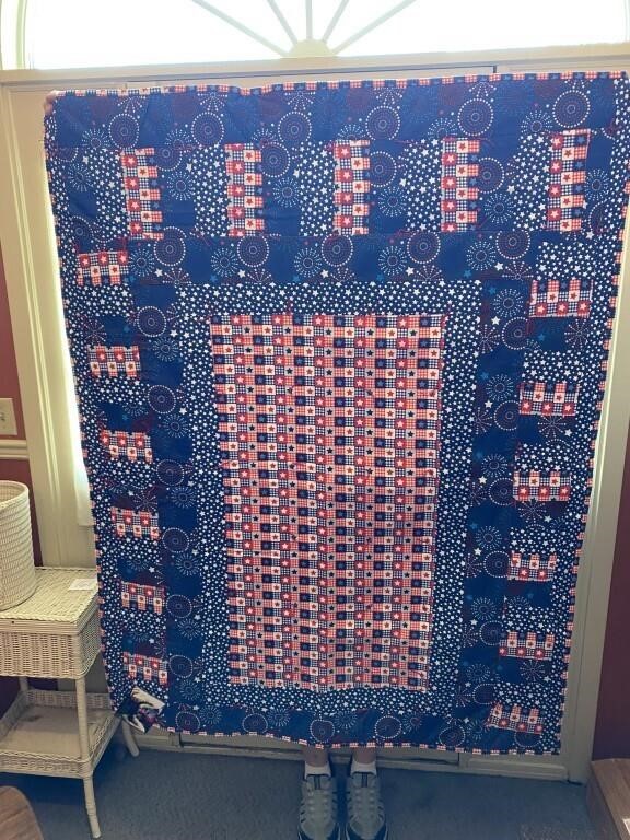 RED, WHITE & BLUE QUILTED THROW BLANKET