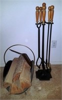 810 - FIREPLACE TOOLS WOOD & METAL HOLDER