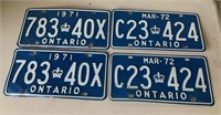 1971-72 Ontario 2 Matching License Plates Canada