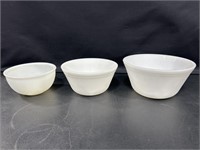 2 Federal white mixing bowls, 1 Anchor Hocking